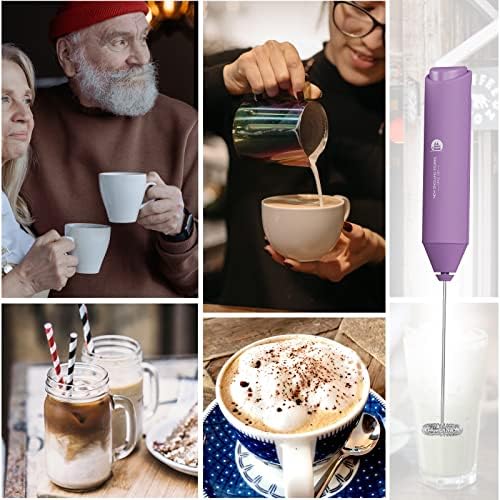 Powerful Milk Frother Handheld Foam Maker, Mini Whisk Drink Mixer for Coffee, Cappuccino, Latte, Matcha, Hot Chocolate, With Stand, Light Purple