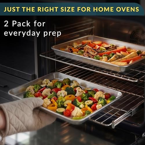 Aluminum Cookie Sheets for Baking Set of 2, 13x9" Quarter Sheet Pans