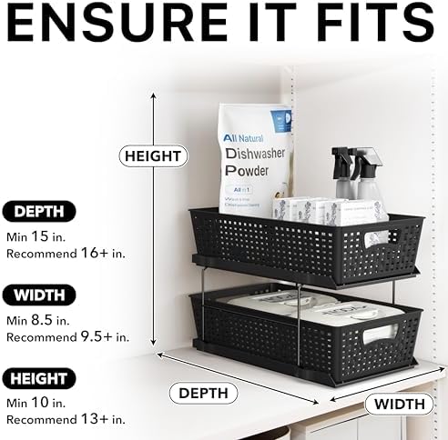 Simple Houseware 2 Tier Pull-Out Sliding Drawer Under Sink Storage, Black