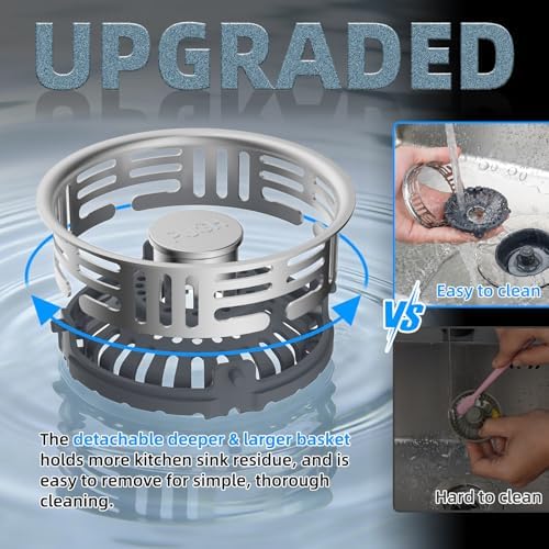 Hibbent 3 in 1 Kitchen Sink Drain Strainer, Metal Pop Up Stopper