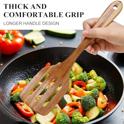 2Pcs Non Toxic Acacia Wood Spatula for Cooking Utensils Set Flipping Turner
