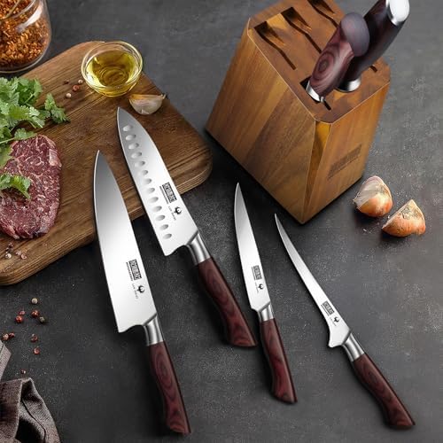 HOSHANHO 7PCS Kitchen Knife Set with Block, Sharp Chef Knives & Sharpener