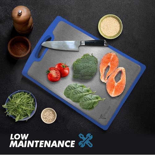 Titanium Cutting Boards for Kitchen - Dual Sided Cutting Board with Pure Titanium and Wood Surface, Durable Chopping Board, Easy to Clean with Juice Groove - Large 15 x 10 (Blue)