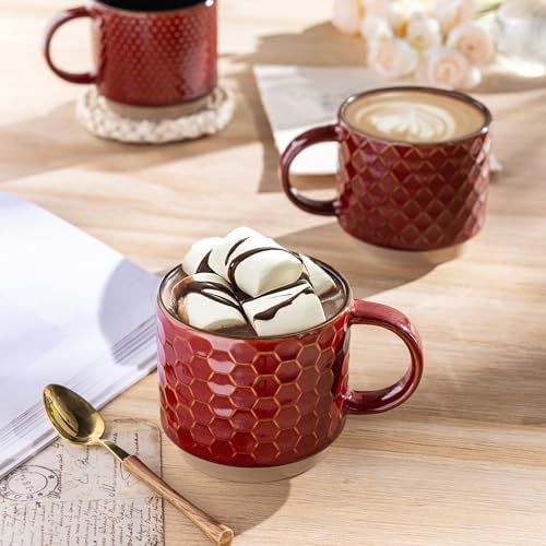 GBhome 15 OZ Stackable Coffee Mugs Set of 4, Ceramic Coffee Cups Set