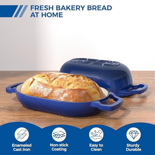 Wildone Enameled Cast Iron Dutch Oven Pot with Lid, Oval Bread Oven