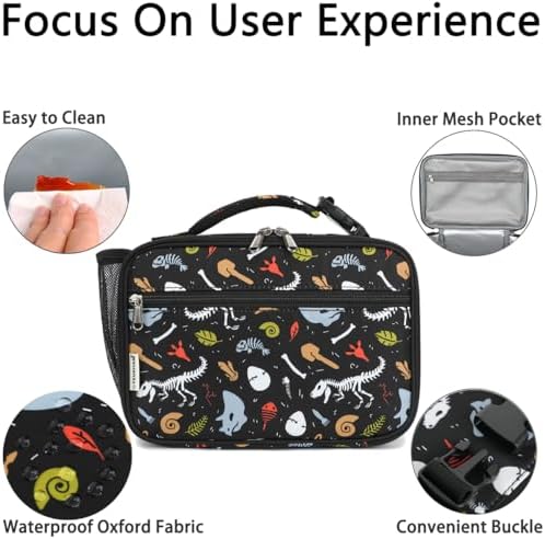 GYEUKHAM Insulated Lunch Box for School, Thermal Reusable Durable Freezable Lunch Bags for Kids Boys Girls Men Women - Small Soft Cooler Portable Lunch Tote Kit for Work Picnic Travel,Dinosaur Fossil