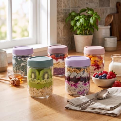 Airtight Glass Food Storage Containers with Screw Lids, Wide Mouth Overnight Oats Jars, Meal Prep Containers for Salad Dressing, Condiment, Spice, Baby Food Snacks (Mix-9Pack)