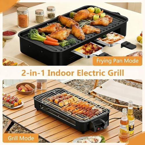 Electric Indoor Grill 1700W, 2 in 1 Smokeless Indoor Grill for Kitchen with Non-stick Removable Grill & Griddle Plate,Temperature Control Korean BBQ Grill with 3 Cheese Pans Dishwasher Safe