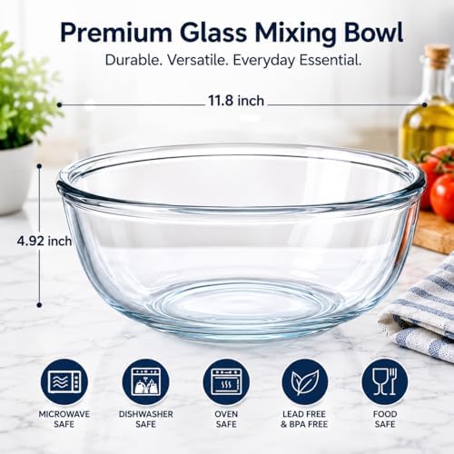 Large Glass Bowl,6 Quart Glass Mixing Bowl