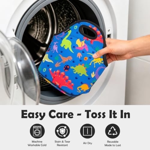 FlowFly Neoprene Kids Lunch box Insulated Soft Bag Mini Cooler Thermal Meal Tote Kit for Boys, Girls,Men,Women,School,Work, Office, Dinosaur