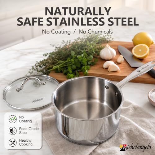 MICHELANGELO Stainless Steel Pot Set, 2QT & 3QT Saucepans, 8QT Stock Pot