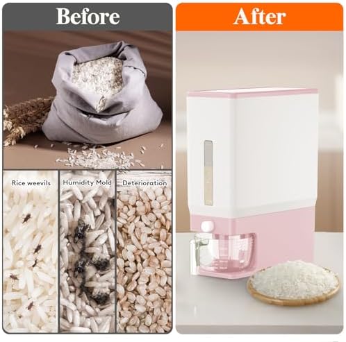 Lifewit Rice Dispenser 25 Lbs, Airtight Storage with Cup, 2 Pack Pink