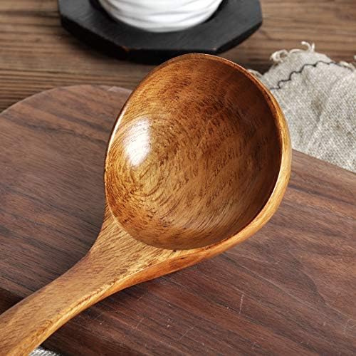 FJNATINH Wooden Ladle with Long Handle, Handmade Soup Ladle for Cooking Kitchen Cookware