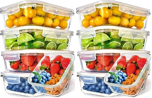 Prep Naturals Glass Meal Prep Containers - Oven, Microwave & Freezer Safe - Leakproof Airtight Glass Storage Containers with Lids - For Food Prep & Lunch - Pack of 10, 36 Oz, Square