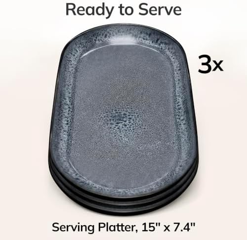 Large Serving Platters Set of 3, 15" Oval Stoneware Serving Plates for Food
