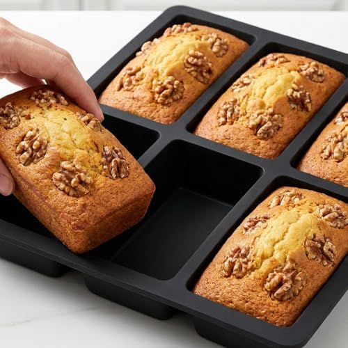 Silicone Mini Bread Loaf Pan Set of 2, 6-Cavity Baking Molds