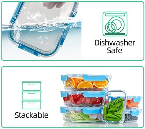C CREST Glass Meal Prep Containers, [10 Pack] Glass Food Storage Containers with Lids, Airtight Bento Boxes, BPA Free & Leak Proof (10 Lids & 10 Containers)
