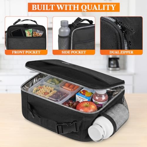 opux Insulated Lunch Bag for Kids, Reusable Lunch Box for School, Charcoal