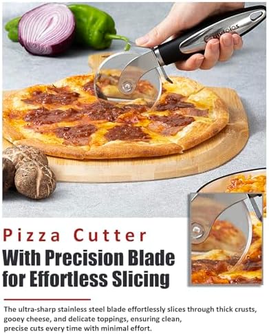 Premium Pizza Cutter, Multi-Purpose Stainless Steel Pizza Cutter Wheel with Non-Slip Soft Touch Handle, Perfect for Cutting Pizza, Dough and Pastry, Dishwasher Safe
