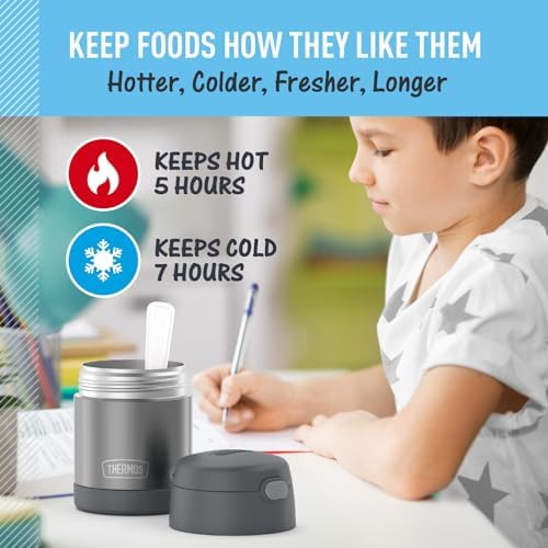 THERMOS FUNTAINER Kids Food Jar with Spoon, 10oz, Gray