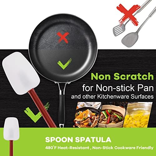 Silicone Rubber Spatula Set of 3, High Heat, Commercial (2 Spoonula + 1 Scraper, 9.5 Inches)