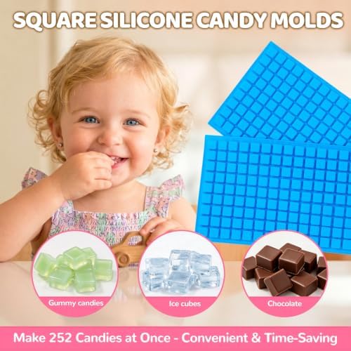 Square Silicone Candy Molds - Mini Silicone Molds for Hard Candy, Chocolate, Gummy, Caramel, Ganache, Ice Cubes