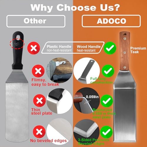 4 Piece Thicker Stainless Steel Full Tang Griddle Spatula Grill Tools
