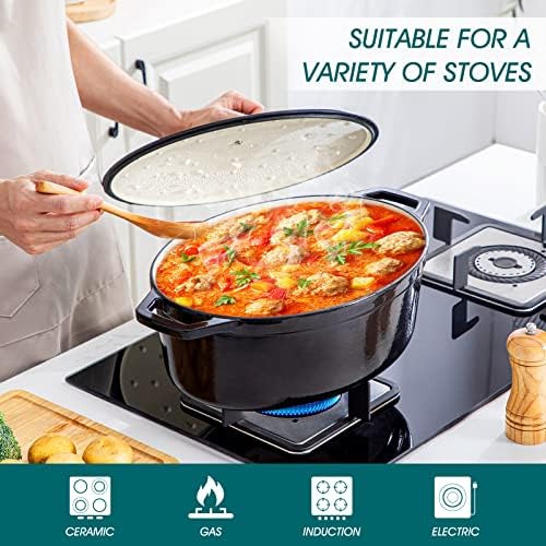 vancasso 9.3 Qt Oval Enameled Cast Iron Dutch Oven with Lid, Black