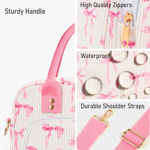 Lunch Bag Large Insulated Lunch Box for Women Adult Cute Pink Lunchbox Lunch Bags Boxes Pail with Shoulder Strap for Work Mom Picnic Office Travel 11.4×6.8×9.1 inches 11.5L (Pink Bow)