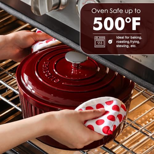 SENSARTE 3.5QT Enameled Cast Iron Dutch Oven Pot with Lid&Cotton Potholders