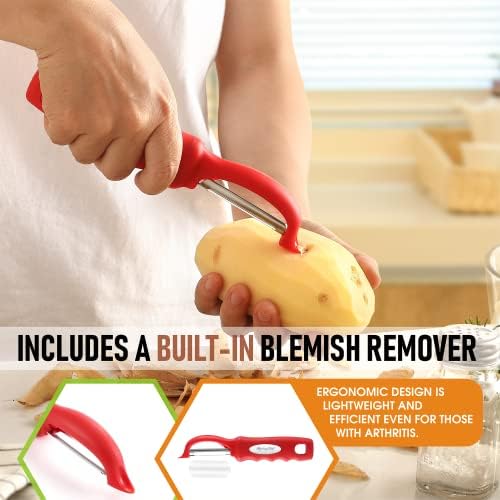 Spring Chef Swivel Vegetable Peeler with Ergonomic Handle, Set of 2, Red
