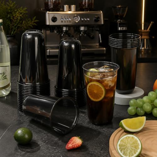 KesaPlan 100 Pcs 18oz Plastic Black Cups, Disposable Wine Cocktail Glasses