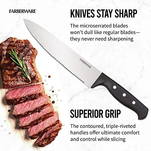 Farberware 22-Piece Kitchen Knife Block Set, High Carbon Stainless Steel