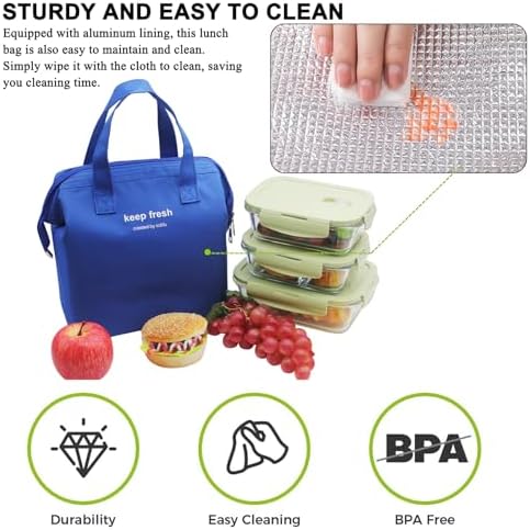 Mziart Insulated Lunch Bag Simple Cooler Cute Lunch Box for Women Men, Blue