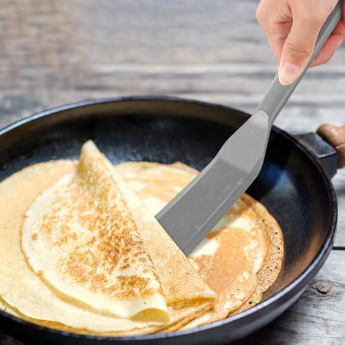 Zopeal 2 Pcs Crepe Spatula Narrow Silicone Long Non Stick, Black, Gray
