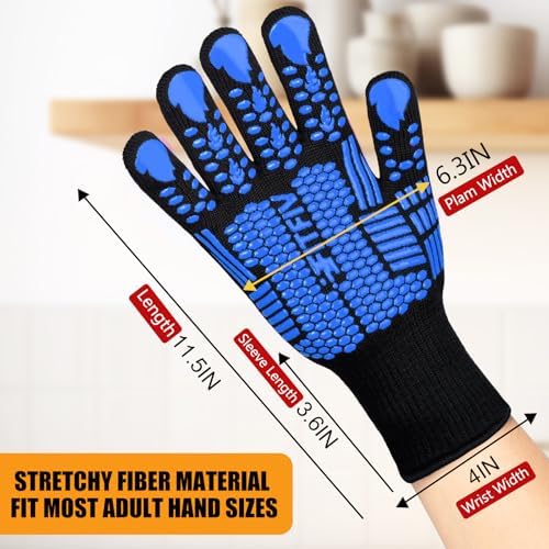 BBQ Gloves, 1472°F Heat Resistant with Silicone Grip Oven Mitts