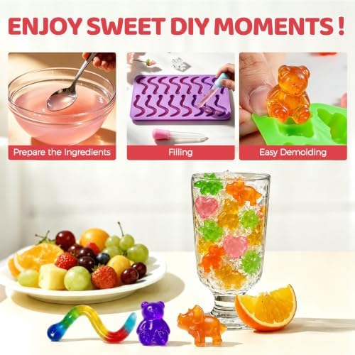 Large Gummy Bear and Worm Mold Silicone, 4 PCS No Stick Chocolate Candy Gummy Molds