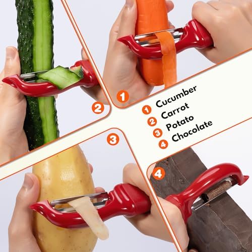 Rainspire Vegetable Peeler Potato Peelers for Kitchen, Sharp Stainless Steel Blades Veggie, Comfortable Handle Fruit Peeler, Carrot Peeler Apple Peeler Dishwasher Safe, Red, 2-Pack