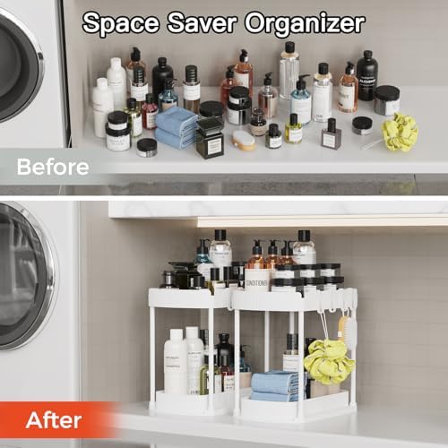2 Packs Under Sink Pull-Out Storage Organizers, 12.8 Inches, White