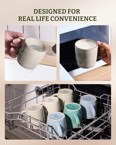 famiware Coffee Mugs Set of 6, Meteor 13 oz Ceramic Mug Cup Set with Handle