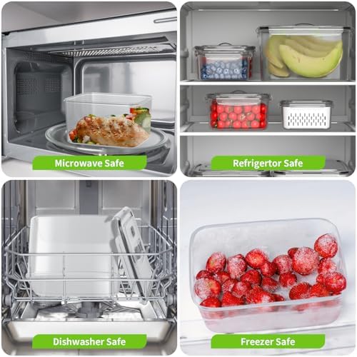 BOICHU Fruit Storage Containers for Fridge with Colander, Vent, Handle Lids