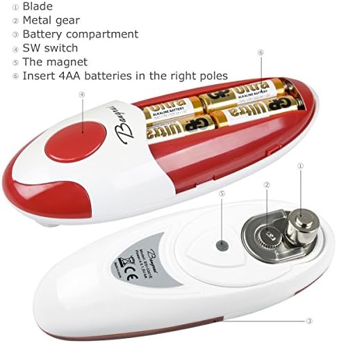 Kitchen Automatic Safety Cordless One Tin Touch Electric Can Opener&Bangrui Professional Electric Can Opener.One-touch switch .Smooth can edge.Being friendly to left-hander and arthritics! (Red)