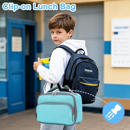 FlowFly Kids Lunch box Insulated Soft Bag Mini Cooler Back to School Thermal Meal Tote Kit for Girls, Boys, Sea Blue