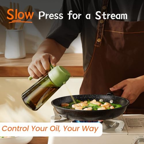 TrendPlain - Original 16oz/470ml Olive Oil Dispenser Bottle for Kitchen Gadgets and Air Fryer Accessories - Olive Oil Sprayer for Cooking w/Stickers - Green