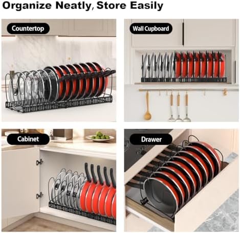 Housolution Pot and Pan Lid Organizer Holder Storage Rack, Black