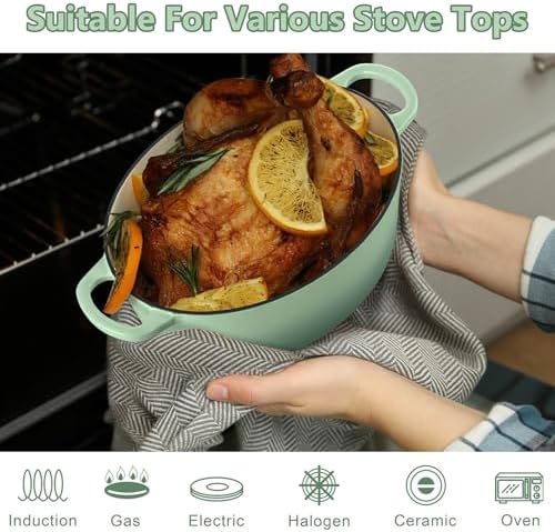 TeamFar Oval Dutch Oven, 5qt Enameled Cast Iron Dutch Oven Pot with Lid