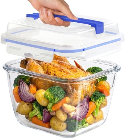 Razab 2700ml / 91oz / 11.5 Cups Large Glass Food Storage Container with Lid - Leakproof Glass Meal Prep Container for Roasting & Storing Leftovers, Glass Lunch Container, Microwave & Oven Safe