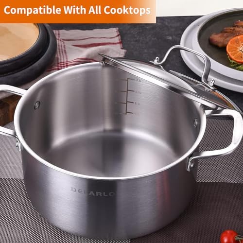 DELARLO Tri-ply Stainless Steel 5 Quart Heavy Duty Induction Stock Pot