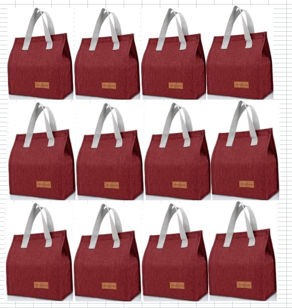 12 Pack Lunch Bags Bulk,Insulated Reusable Lunch Bags with Aluminum for Women Men,Leakproof Tote Large Lunch Box for Office,Work,Beach or Travel(Red)