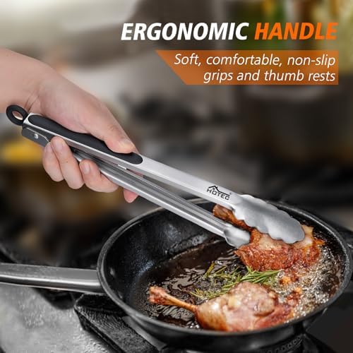 Hotec Stainless Steel Locking Kitchen Tongs for Cooking & Serving, Set of 3